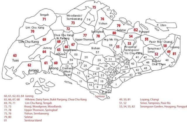 Singapore zip codes map